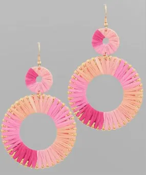 Raffia Open Round Earrings - Pink