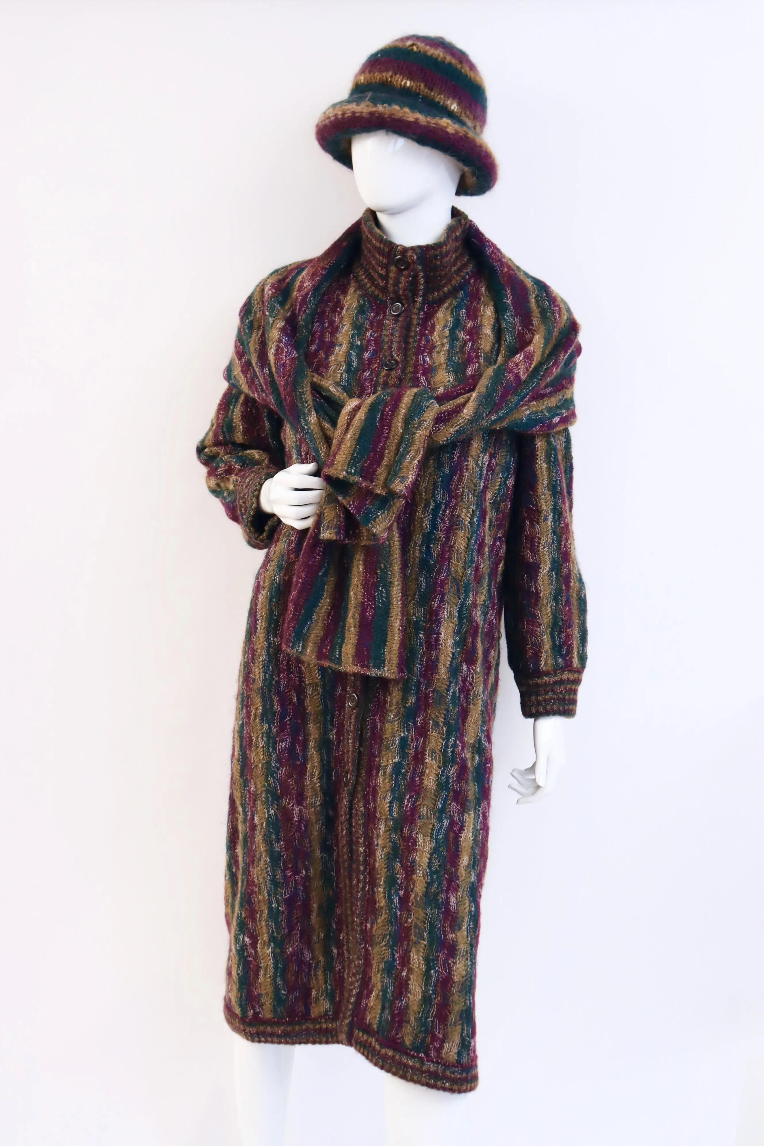 Rare Vintage 70's MISSONI 4 Piece Set Coat, Vest, Vest & Hat