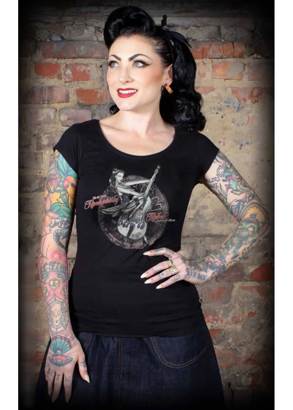 Rumble59 Rockabilly Rebel Girly T-Shirt Black