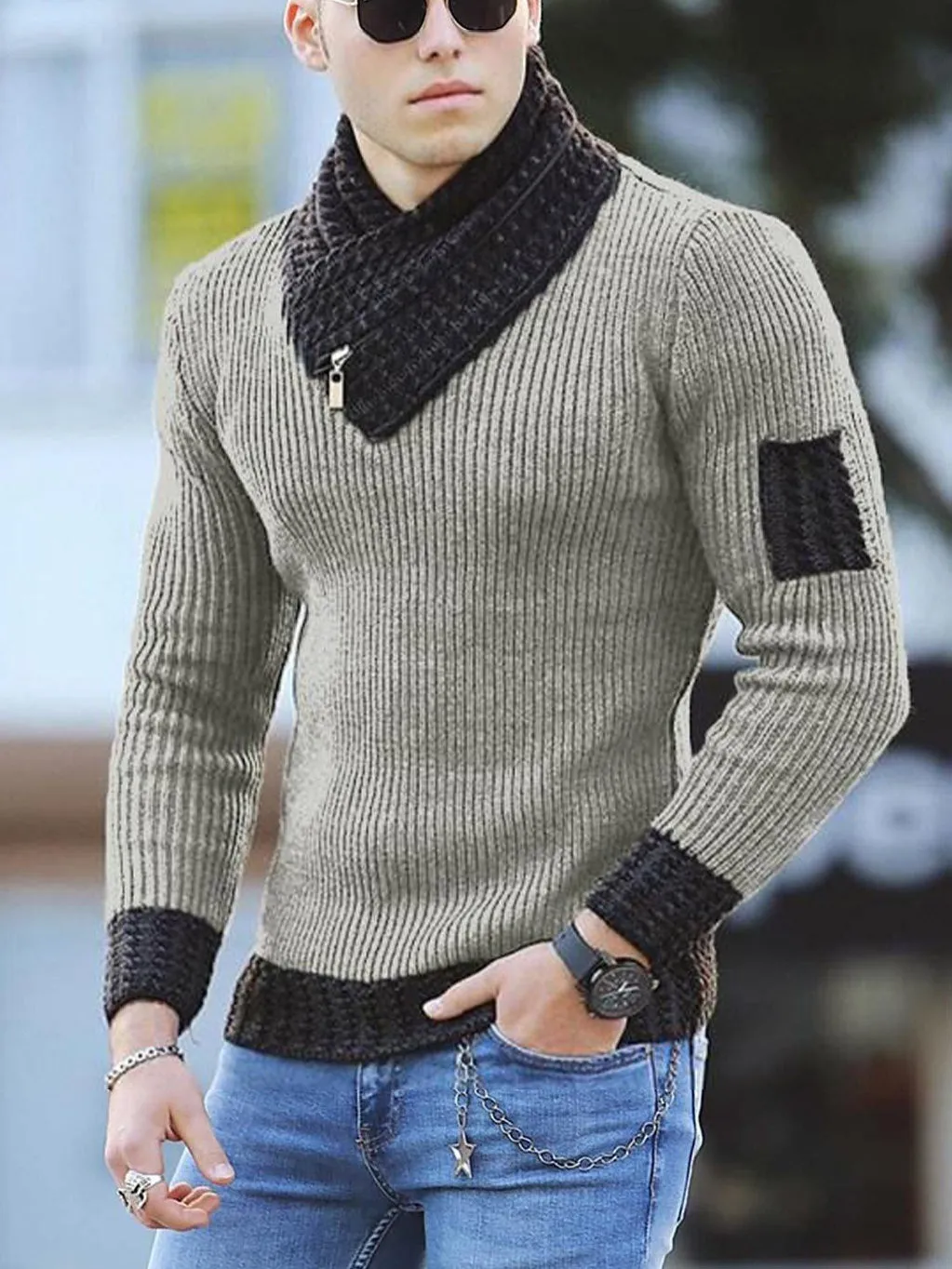 Scarf Collar Sweater Men's