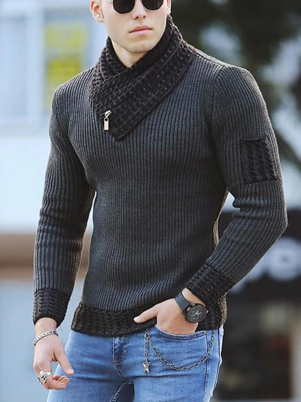 Scarf Collar Sweater Men's