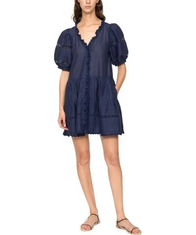 SEA Antonina Puff Sleeve Dress In Navy