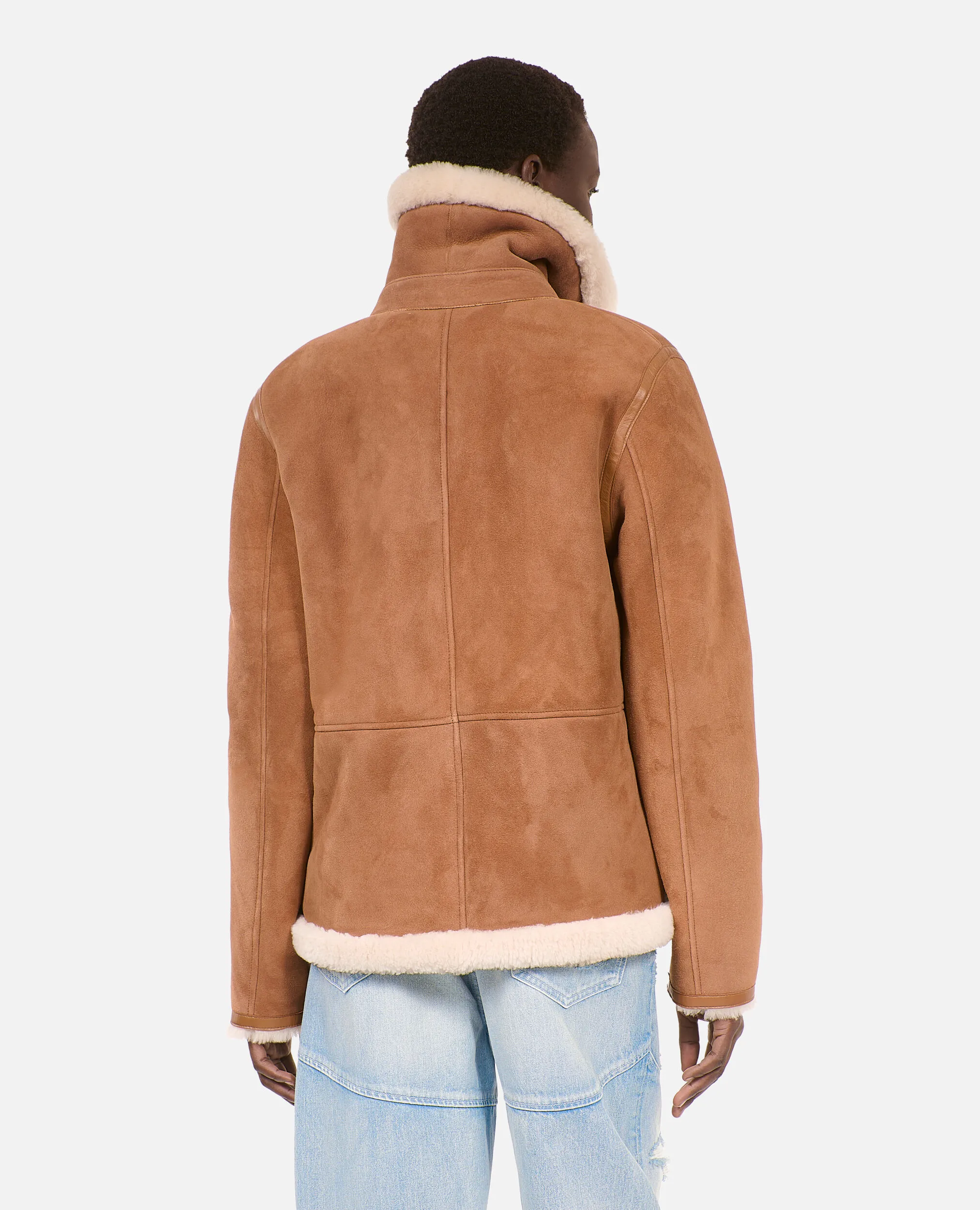 Short brown shearling coat