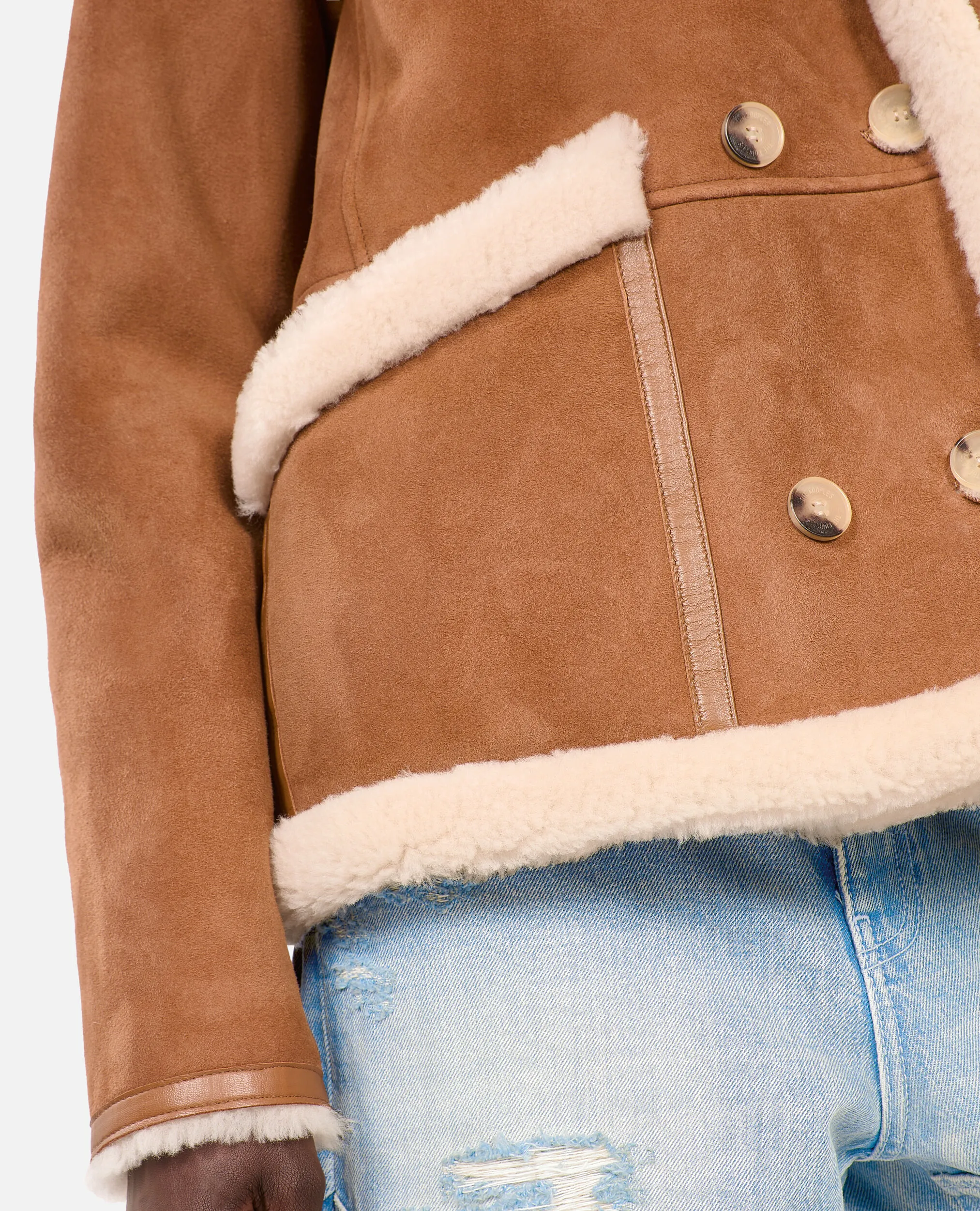 Short brown shearling coat