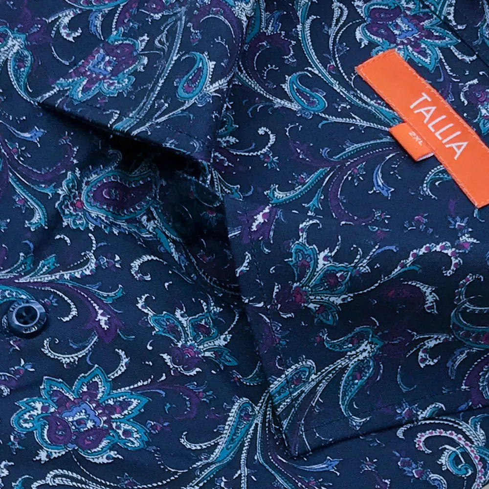 TALLIA BIG AND TALL - MENS PAISLEY DRESS SHIRT - NAVY