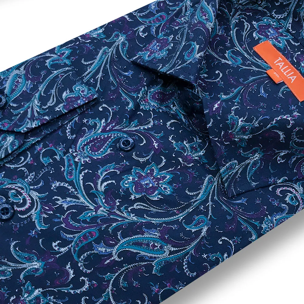 TALLIA BIG AND TALL - MENS PAISLEY DRESS SHIRT - NAVY