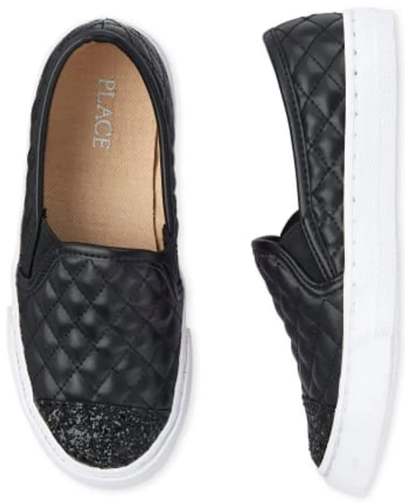 The Children's Place Girls Glitter Quilted Slip On Sneakers