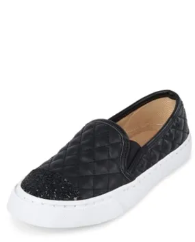 The Children's Place Girls Glitter Quilted Slip On Sneakers