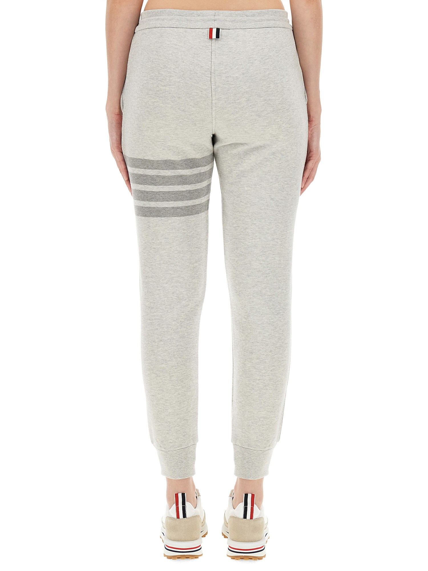 THOM BROWNE    COTTON FLEECE PANTS WITH STRIPED DETAIL