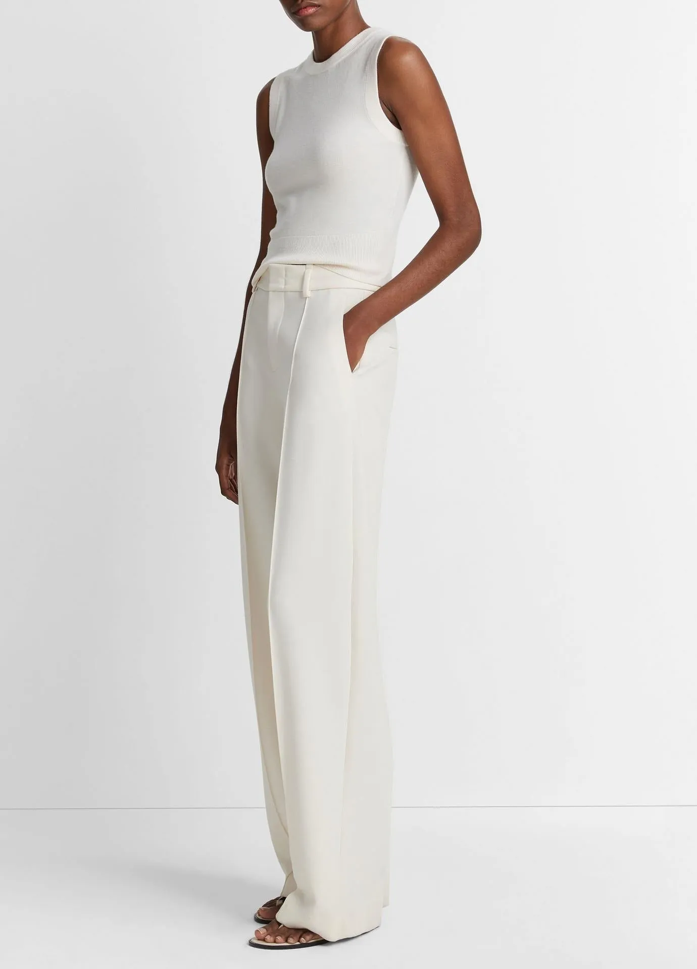 Vince Pintuck Wide-Leg Pant in Off-White