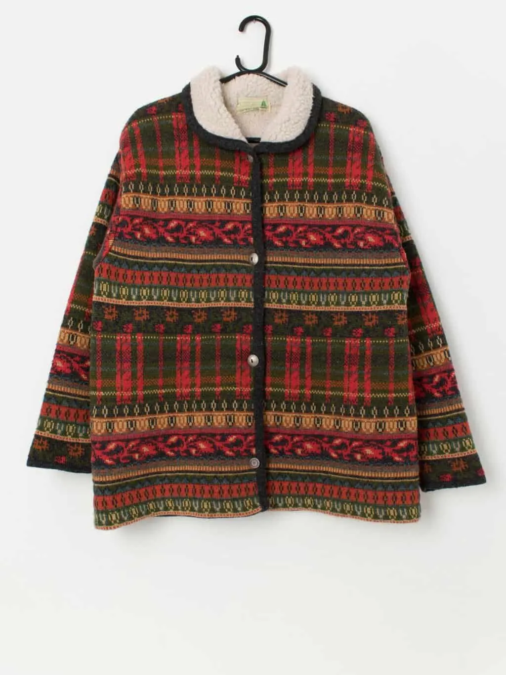 Women’s vintage sherpa lined knitted Aztec jacket – Large