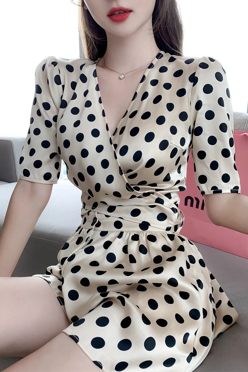 Women's Casual Loose Fit Dot Pattern High Waist Flare Pants Rompers