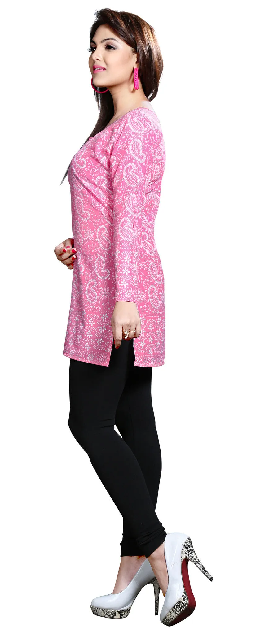 Womens India Kurti Tunic Top Blouse Indian Apparel (Pink)