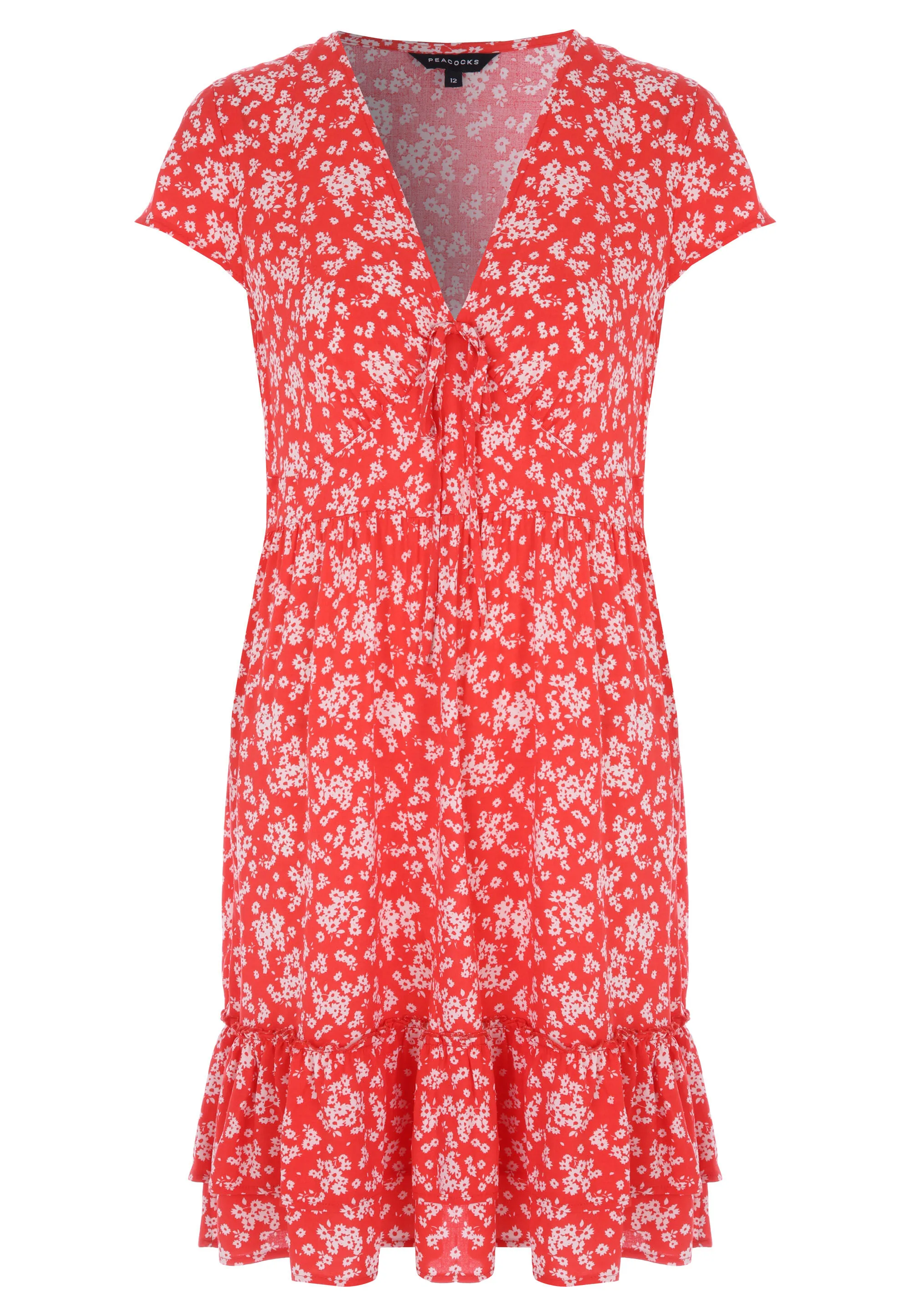 Womens Red Floral Ruffle Hem Dress