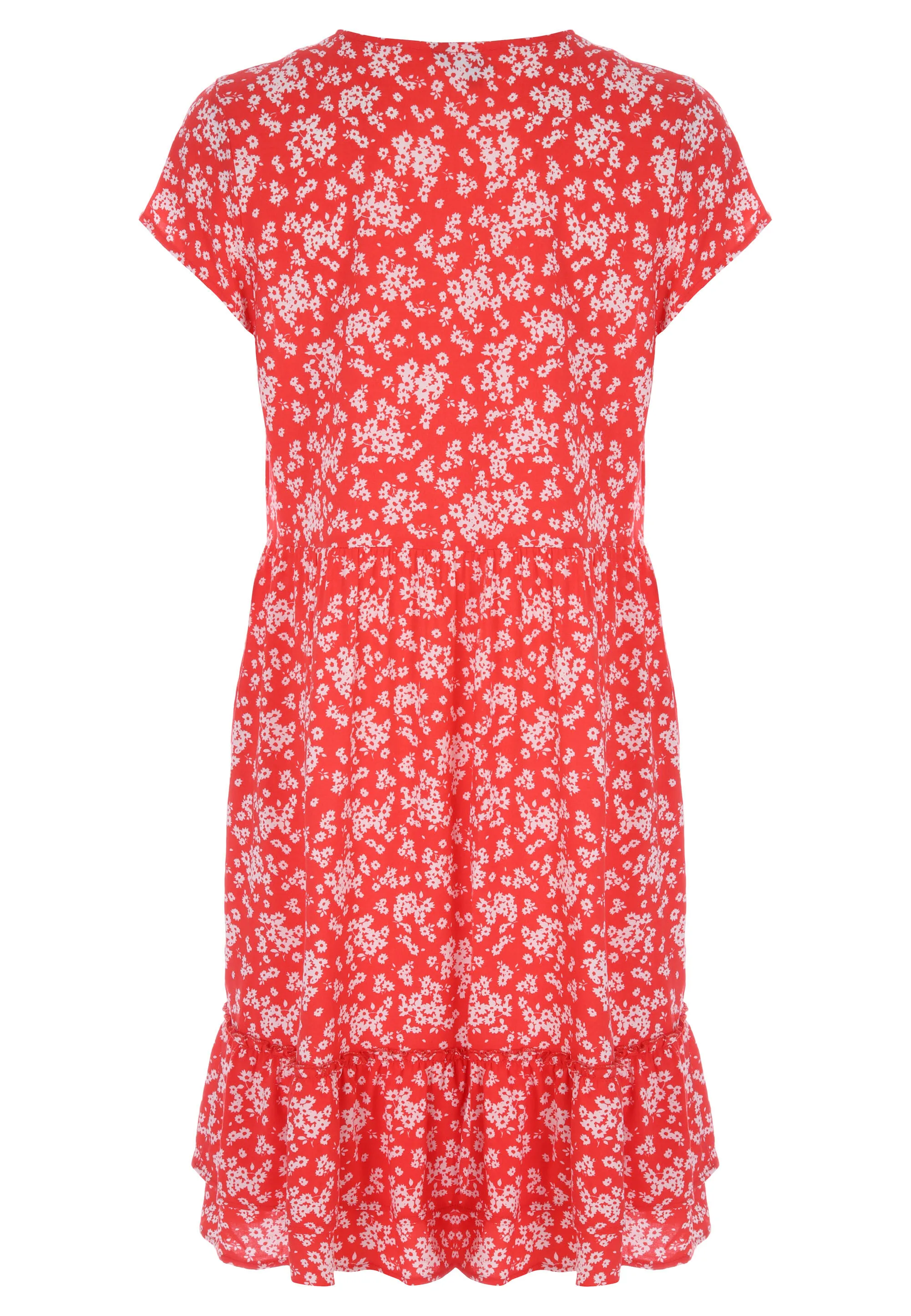 Womens Red Floral Ruffle Hem Dress