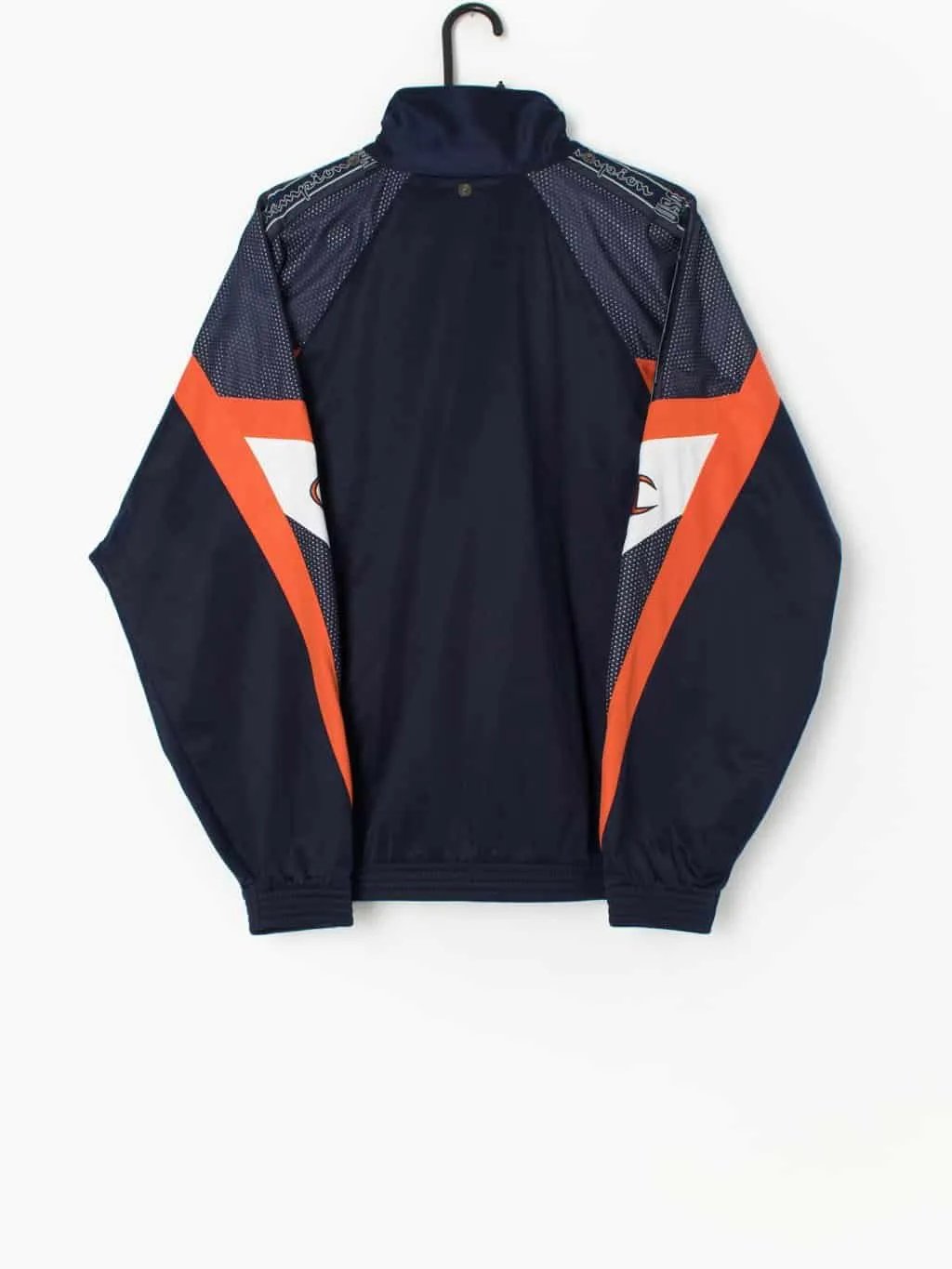 Y2K vintage Champion track jacket in navy blue and orange – Large